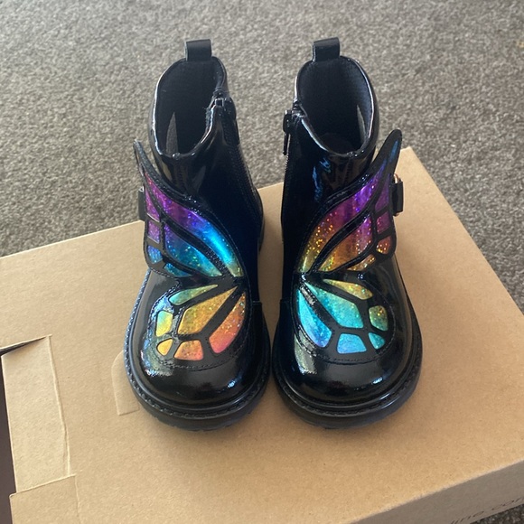 SOPHIA WEBSTER MINI Kids' Karina Rainbow Butterfly Boots In Black NWT - Picture 4 of 10